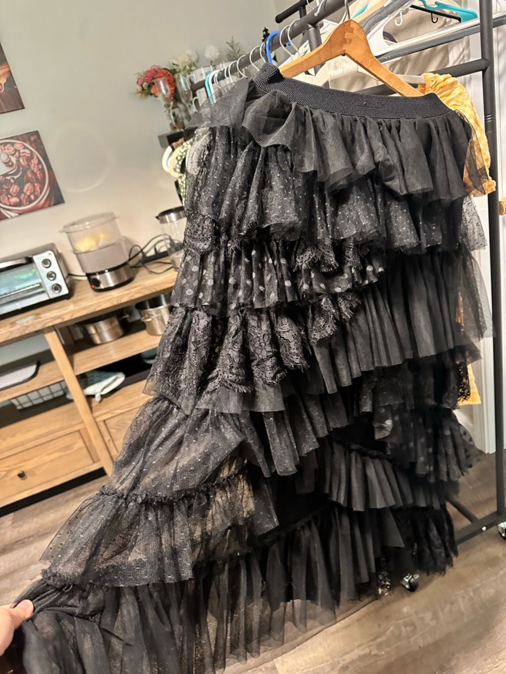 NWT Anthropologie Layered Black Ruffled Tulle Maxi Skirt (XS) - Picture 5 of 7
